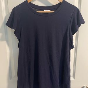 Navy blue ruffle sleeve top